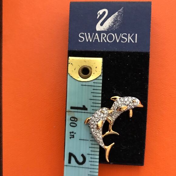 Swarovski Crystal Twin Dolphins Jumping Pin Brooch NWT - Picture 2 of 4